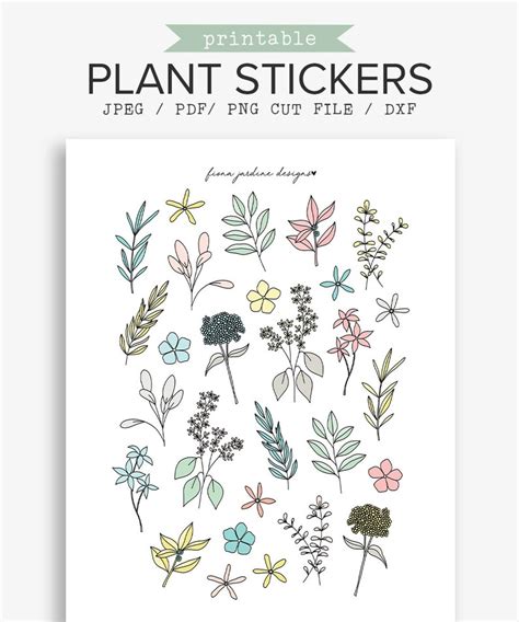 Hand Drawn Botanical Stickers Printable Plant Stickers For Etsy