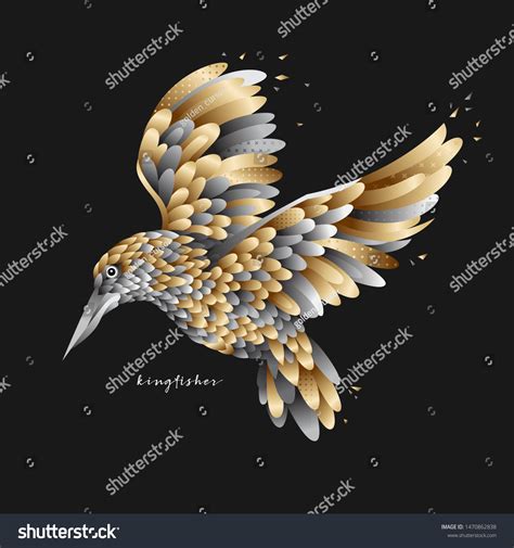 Flying Golden Kingfisher Bird Isolated Vector Stock Vector Royalty