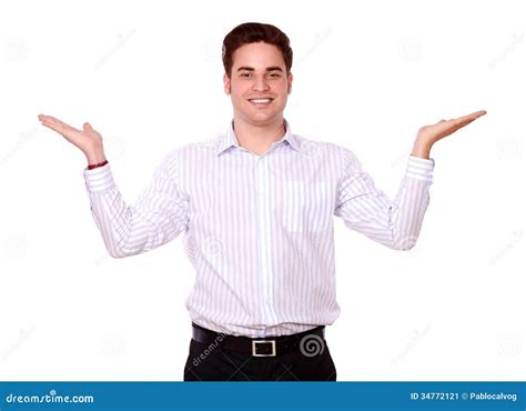 Handsome Man Holding Out His Hands Stock Image Image Of Smile Shirt