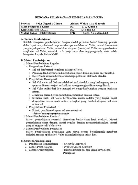 Rpp 12 Diagram Notasi Dan Susunan Sel Volta Pdf