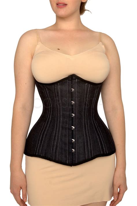 Underbust Waist Training Tightlacing Steel Boned Denim Corset Etsy