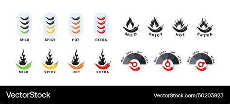 Spicy Level Icons Set Hot Natural Chili Pepper Vector Image