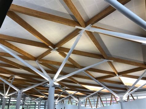 Large Exposed Glulam Roof Rafters In Diagrid Arrangement