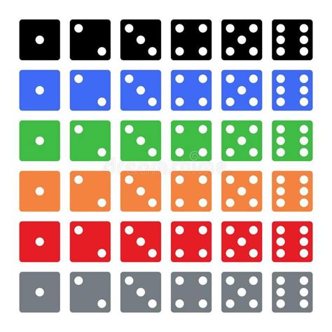 Flat D6 Dice Six Colour Variations Flat Vector 2d Dice Six Colour