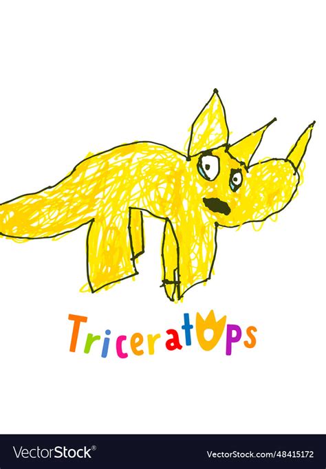 Triceratops children drawing Royalty Free Vector Image