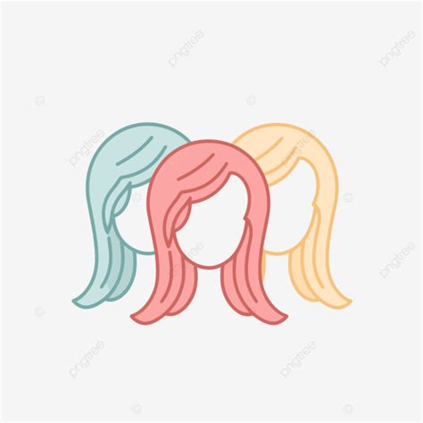 Three Icons Of Women With Long Hair Vector Wigs Lineal Icon Flat