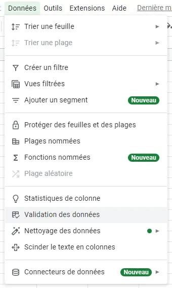 Faire une liste déroulante dans Google Sheets