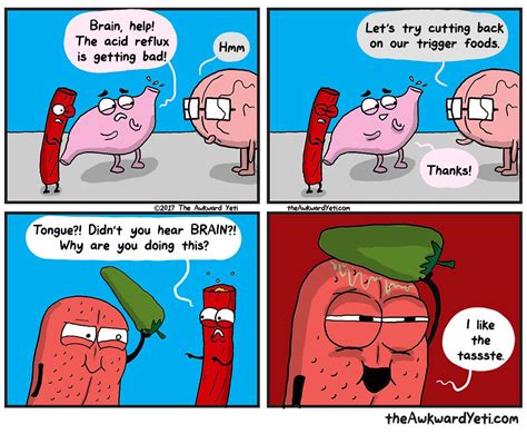 Reflux Trigger Awkward Yeti Heart And Brain Comic Funny Comic Strips