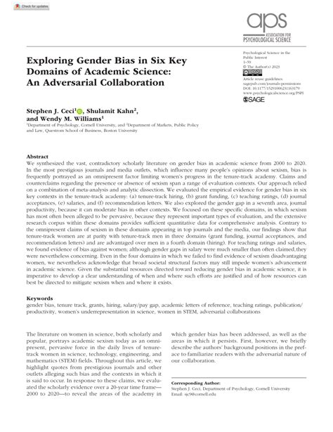 Pdf Exploring Gender Bias In Six Key Domains Of Academic Science An Adversarial Collaboration