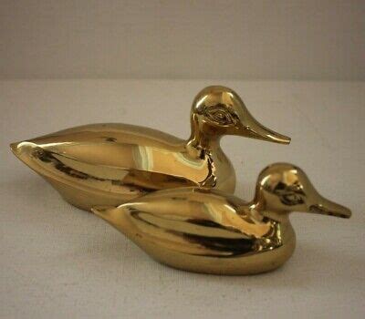 2 Enten Figur Tier 450g Messing 16cm Statue Skulptur Vergoldet Alt