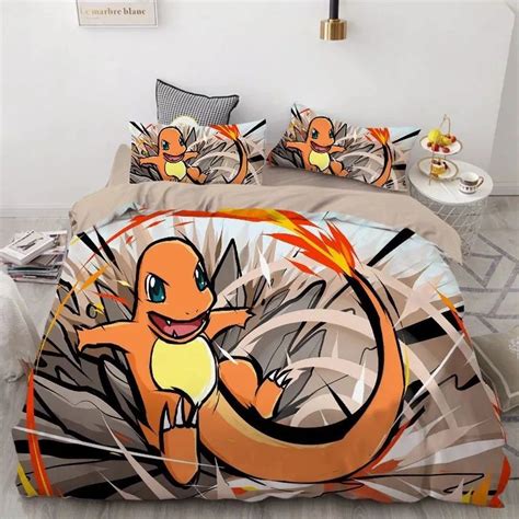 Housse De Couette Pokemon Pikachu Dracaufeu Parure De Lit Ensemble De