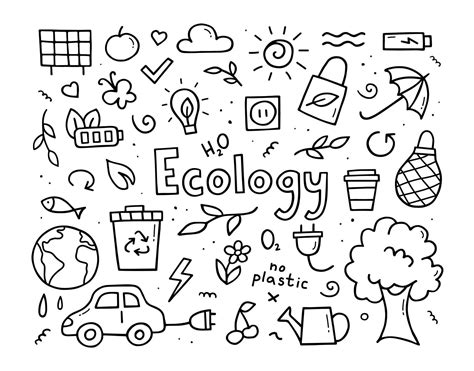 Hand Drawn Set Of Ecology Eco In Doodle Style Vector Illustration