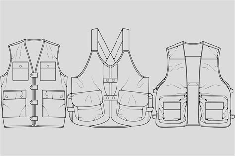 Set Of Chest Vest Bag Outline Drawing Vector Chest Vest Bag In A