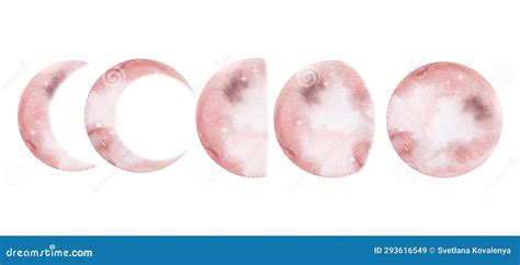 Set of Watercolor Light Pink Moon Stock Vector - Illustration of ...