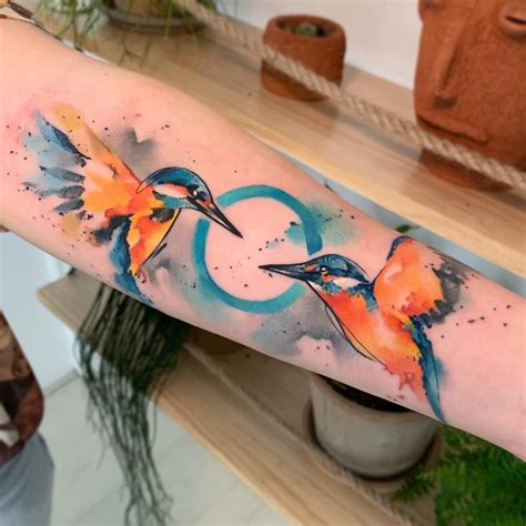 Kingfishers Tattoo In Watercolor Style Located On The