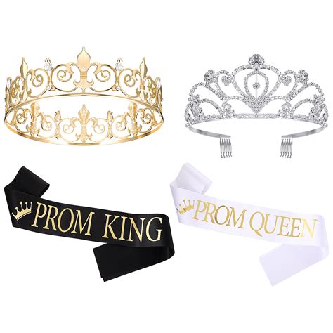 Prom King And Prom Queen Crowns Tiara Sash Shiny Satin For Graduation