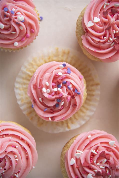 Pink Vanilla Vanilla Cupcakes With Lots Of Pink Sprinkles