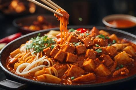 Premium AI Image | Spicy Tteokbokki Street Food CloseUp