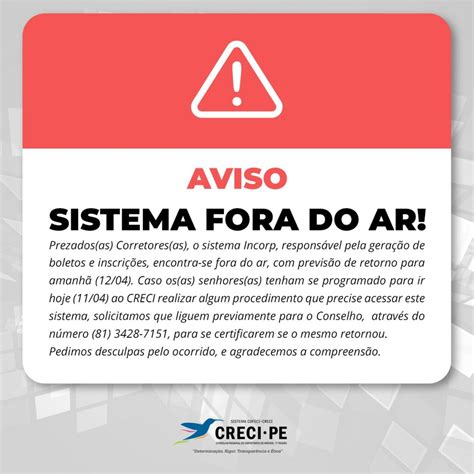 Sistema Fora Do Ar Creci Pe