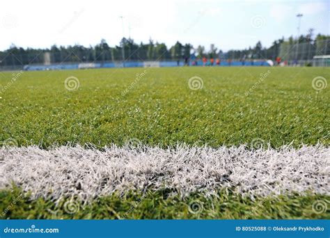 Erba Sintetica Del Primo Piano Per Il Campo Di Sport Di Calcio Di