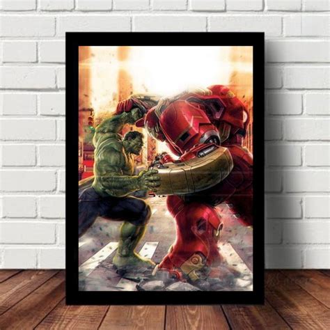 Quadro Decorativo Hulk Vs Homem de Ferro Heróis Marvel Elo7