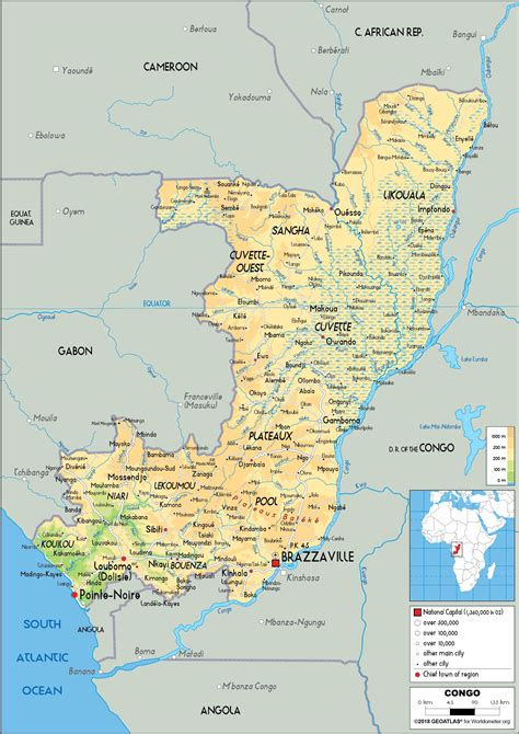 Large Size Physical Map Of Congo Worldometer