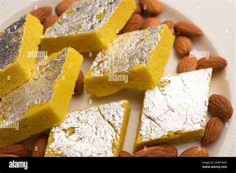 Indian Sweet Food Badam Katli Or Barfi Also Known As Almond Sweet Burfi