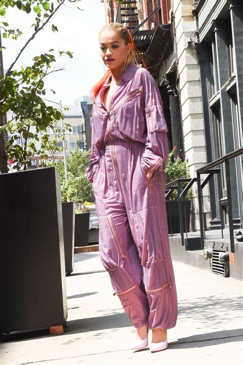 Rita Ora In Purple Jumpsuit In New York Gotceleb
