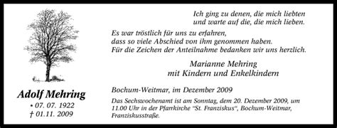 Traueranzeigen Von Adolf Mehring Trauer In NRW De