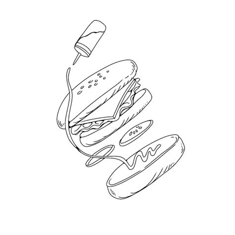 Fastfood Sandwich Junkfood Hand Getrokken Doodle Illustraties Vector