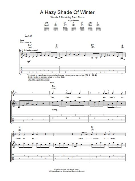 A Hazy Shade Of Winter By Simon And Garfunkel Guitar Tab Guitar