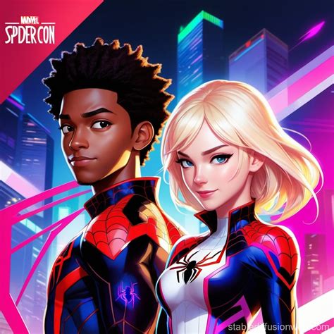 Miles Morales And Spider Gwen At Comic Con Stable Diffusion Online