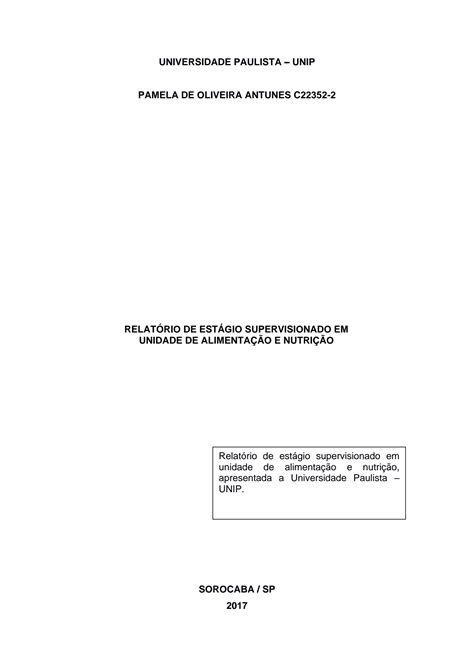 SOLUTION Relat Rio De Est Gio Supervisionado Em Unidade De Alimenta O