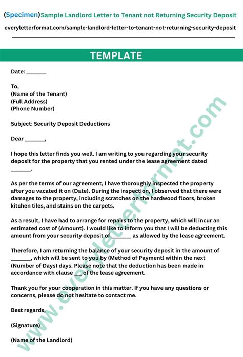 Sample Landlord Letter To Tenant Not Returning Security Deposit