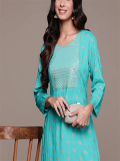 Buy Anubhutee Ethnic Motifs Printed Sequinned Kurta Kurtas For Women