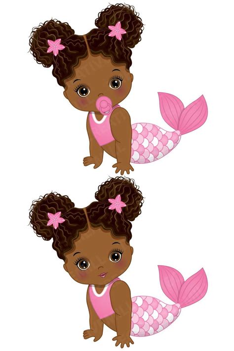 Black Baby Mermaid Clipart Vector Newborn Clipart Baby Girl Clipart