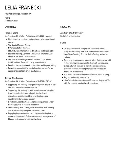 Safety Professional Resume Samples Velvet Jobs