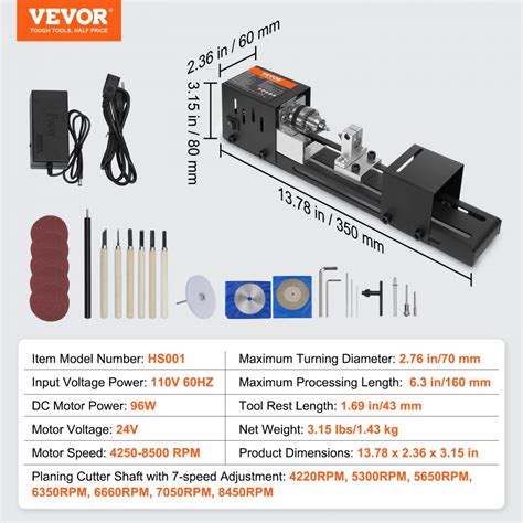 Vevor Mini Lathe Machine 276 In X 63 In 24vdc 96w Mini Wood Lathe