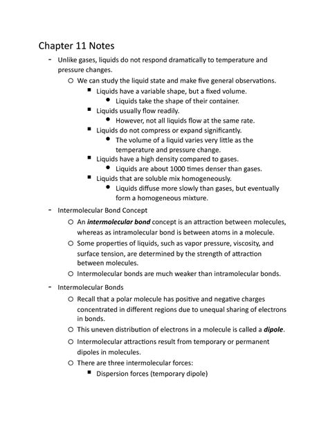 Chapter 11 Notes CHM - Liquids and gases - Chapter 11 Notes - Unlike