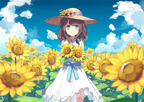 1920x1080px | free download | HD wallpaper: anime girl, sunflowers ...