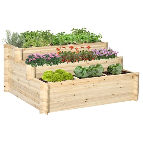 Outsunny 3 Tier Wooden Raised Bed Planter Wilko