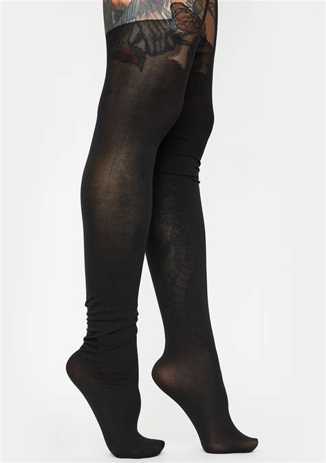 Bow Faux Thigh High Tights Black Dolls Kill