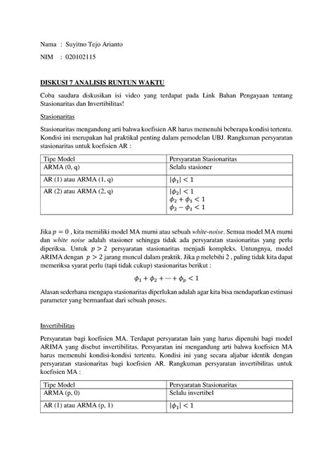 Diskusi Analisis Runtun Waktu Nama Suyitno Tejo Arianto Nim
