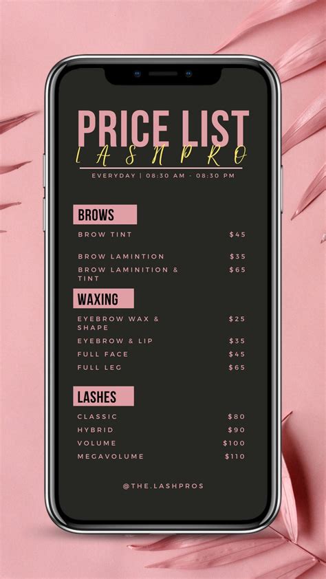 Lash Price List Template Etsy