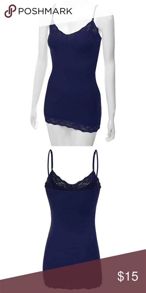 Basic Navy Blue Lace Trim Cami Lace Trim Cami Blue Lace Lace Trim