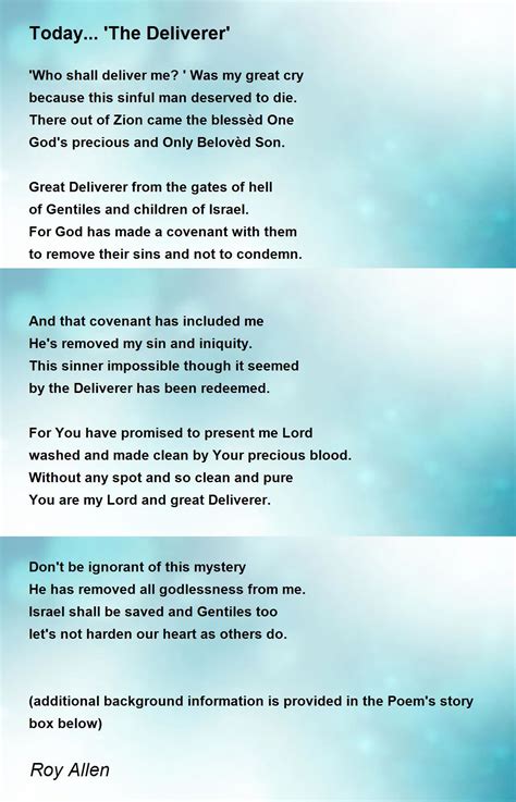 Today... 'The Deliverer' - Today... 'The Deliverer' Poem by Roy Allen