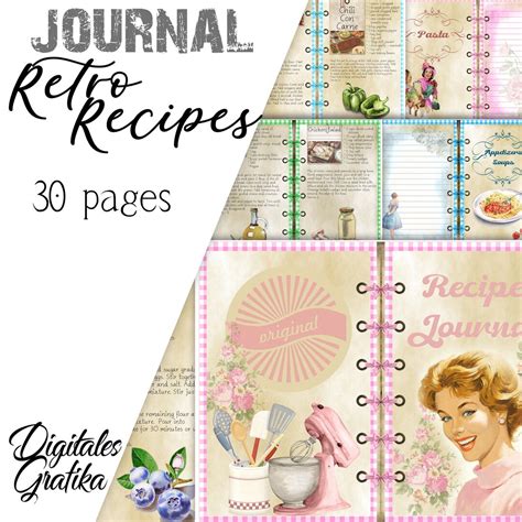 Junk Journal Recipe Junk Journal Pages Food Journal Download Printable Vintage Journal Etsy