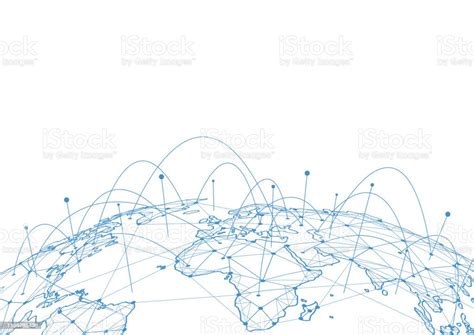 글로벌 네트워크 연결 글로벌 비즈니스의 세계지도 포인트 및 라인 구성 개념 벡터 일러스트 3차원 형태에 대한 스톡 벡터 아트 및