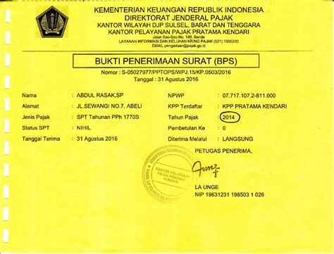 Langsung Bukti Penerimaan Surat Bps Kpppratamakendari Pdf