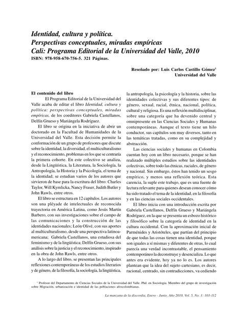 Pdf Identidad Cultura Y Pol Tica Perspectivas Conceptuales Miradas